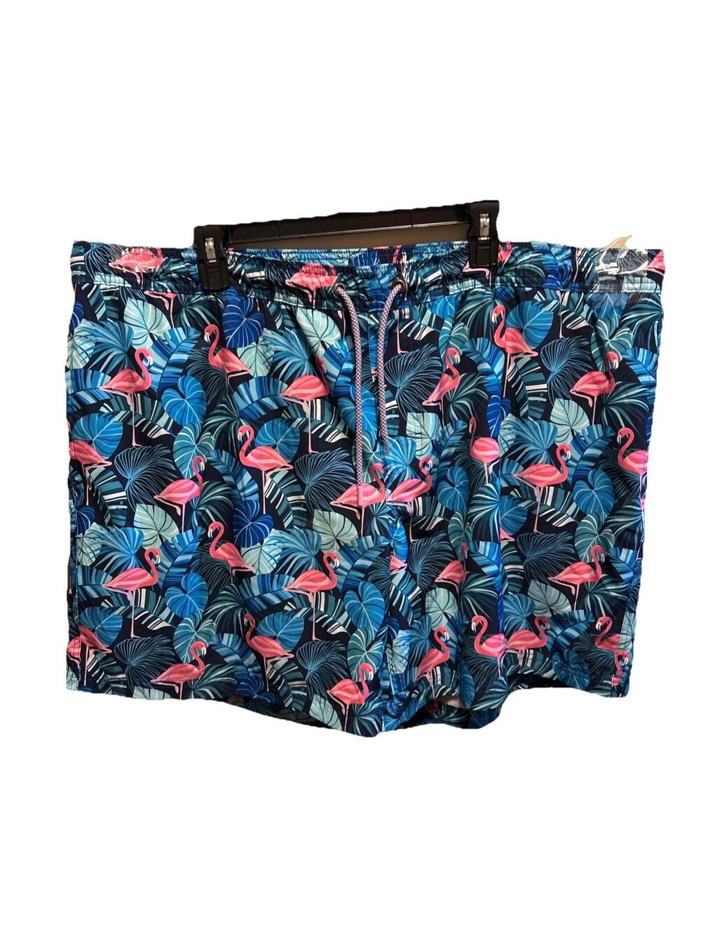 Men’s Resort Swim Trunk XL 3 Pocket Flamingos Tropical Beach Bathing Suit NWT
